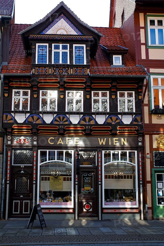 Cafe Wien in richly decorated historic half-timbered house dating from 1583