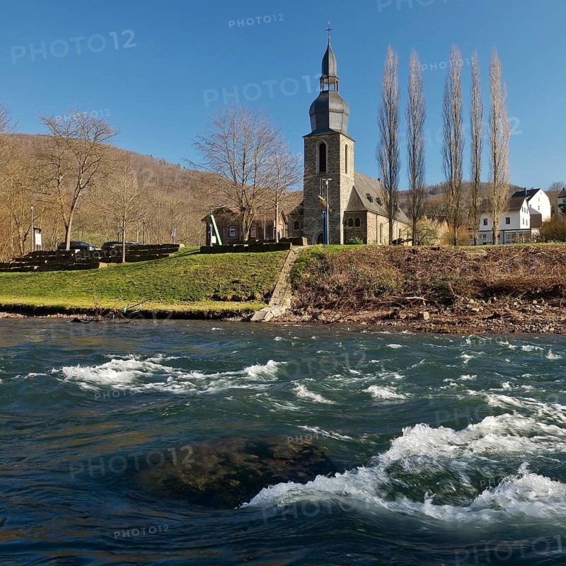 The River Lenne with the Church of St. Joseph in Nachrodt