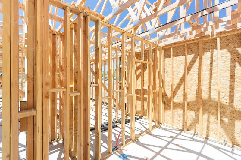 Wood home framing abstract at construction site