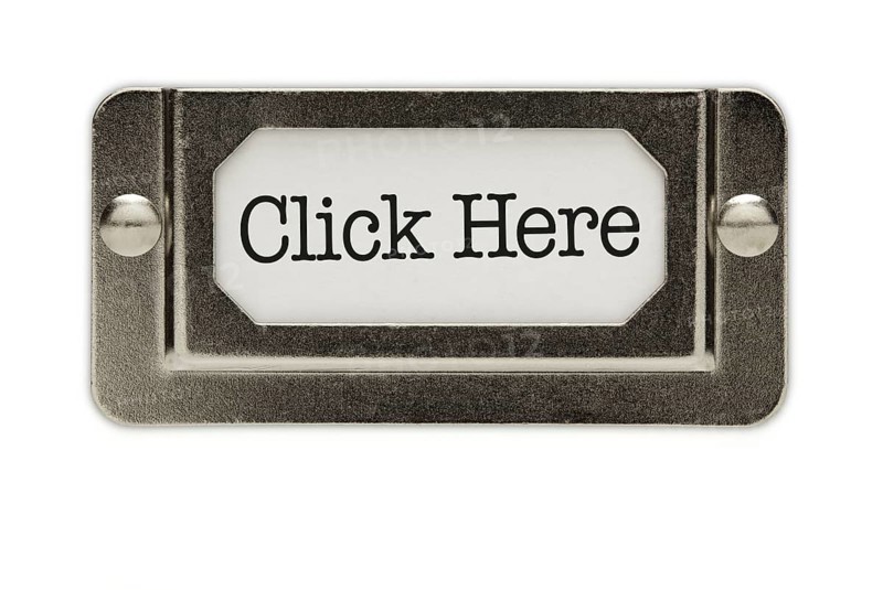 Click here file drawer label isolated on a white background