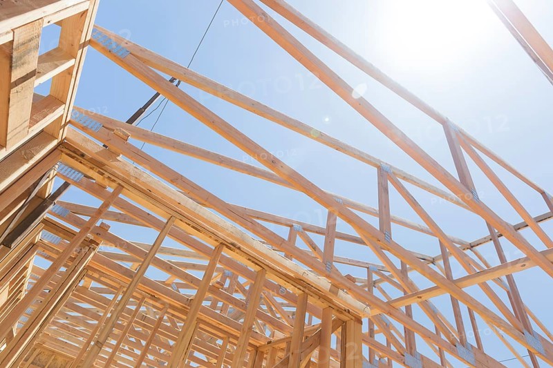 Wood home framing abstract at construction site