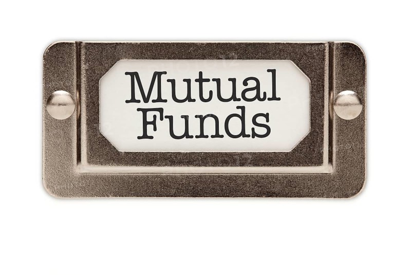 Mutual funds file drawer label isolated on a white background