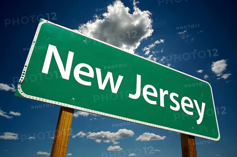New Jersey road sign with dramatic clouds and sky