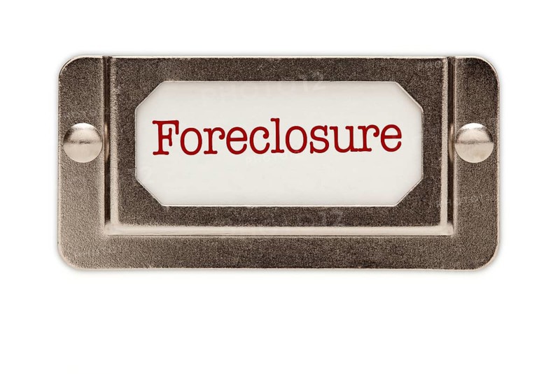 Foreclosure file drawer label isolated on a white background