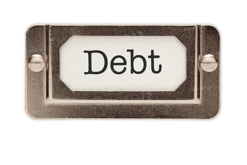 Debt file drawer label isolated on a white background