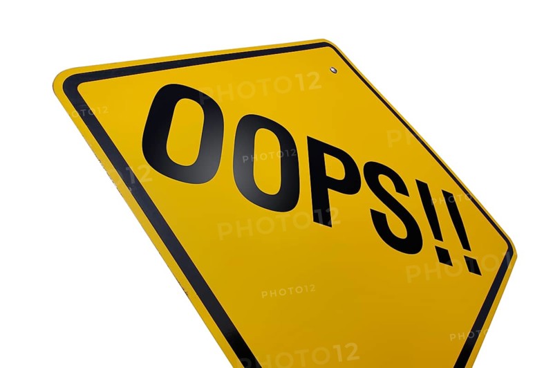 Yellow oops! road sign isolated on a white background with clipping path