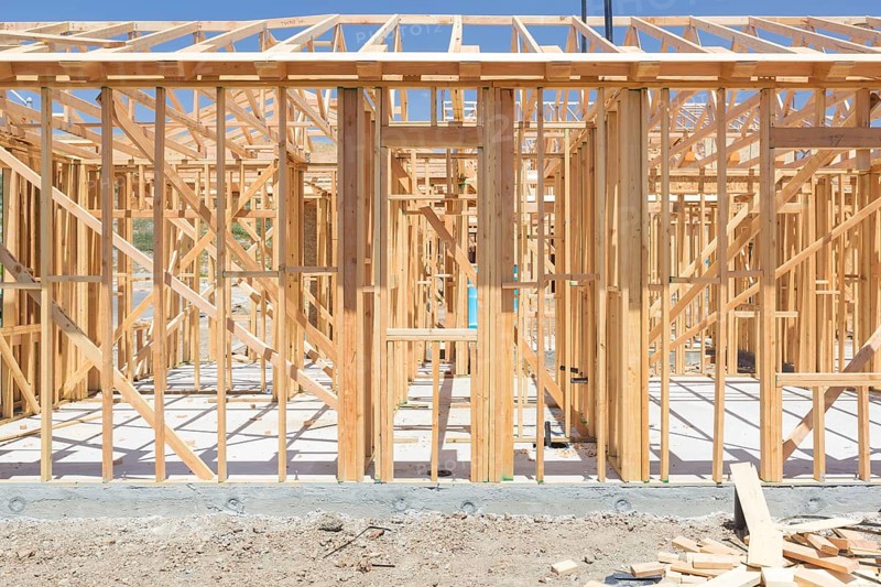 Wood home framing abstract at construction site
