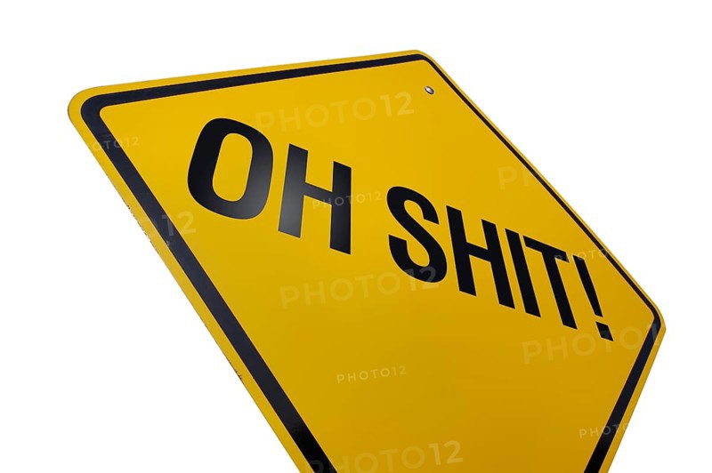 Yellow oh shit! road sign isolated on a white background with clipping path