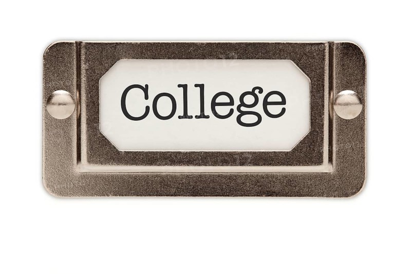 College file drawer label isolated on a white background