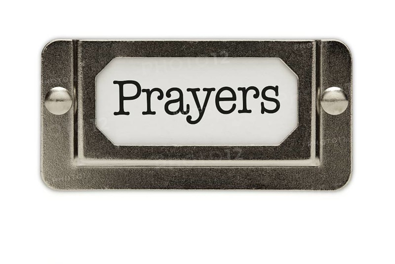 Prayers file drawer label isolated on a white background