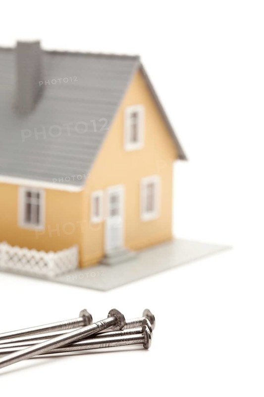 House and nails isolated on a white background
