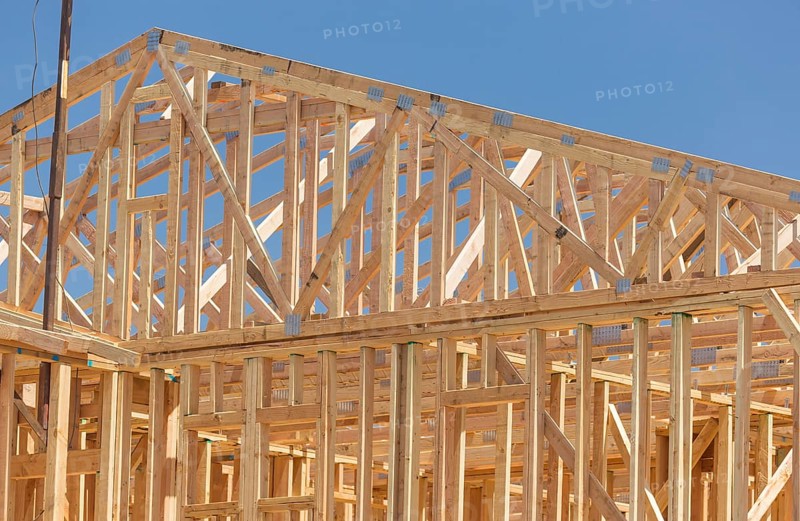 Wood home framing abstract at construction site