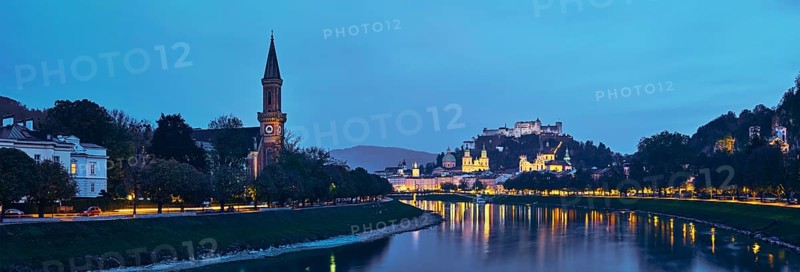 Salzburg city evening panorama. Cathedral