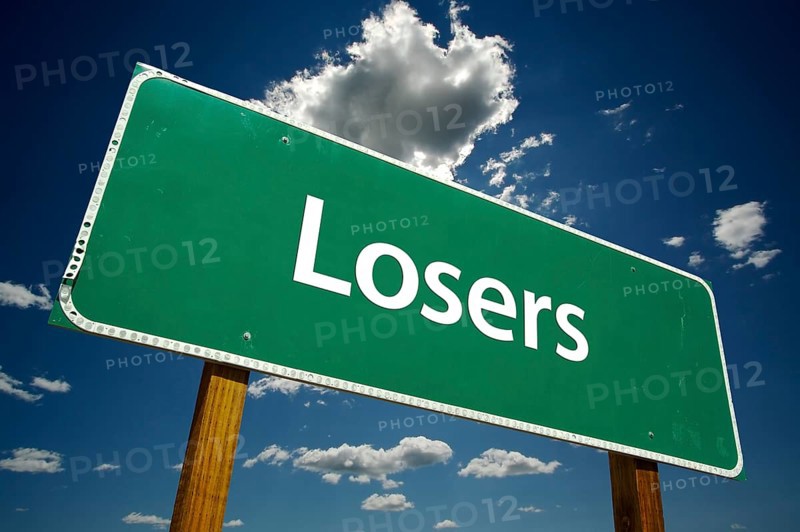 Losers green road sign with dramatic clouds and sky