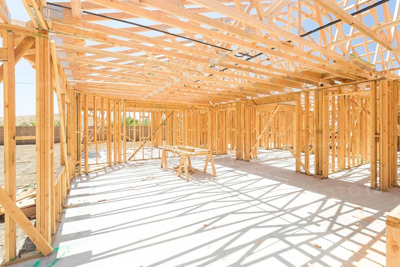 Wood home framing abstract at construction site