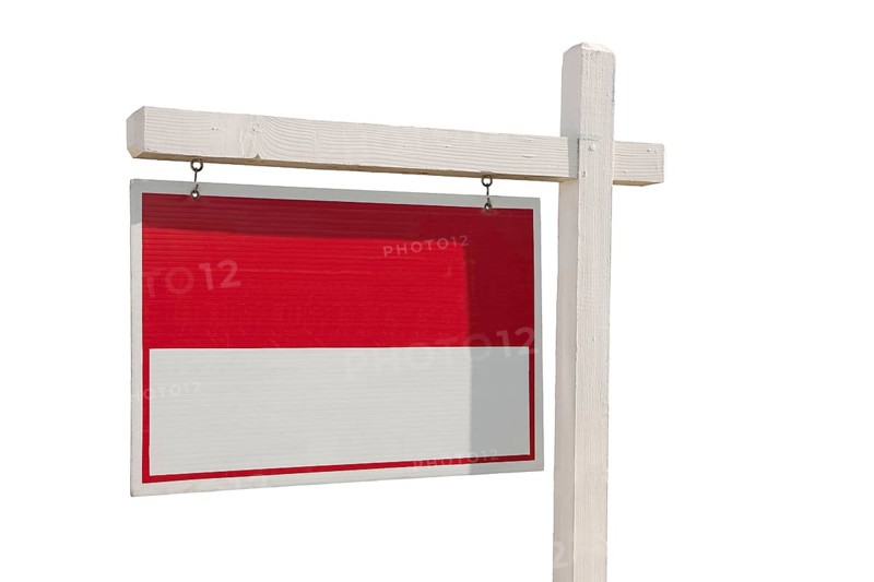 Blank real estate sign isolated on a white background ready for your own message