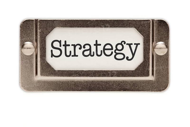 Strategy file drawer label isolated on a white background