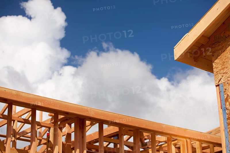 Abstract of wood home framing at construction site
