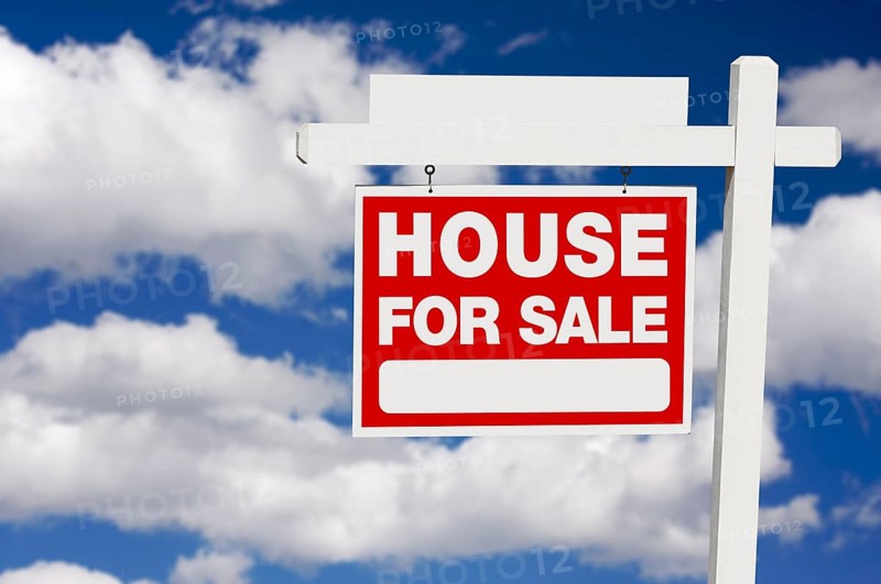 Home for sale real estate sign on clouds with blank section