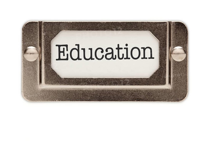 Education file drawer label isolated on a white background