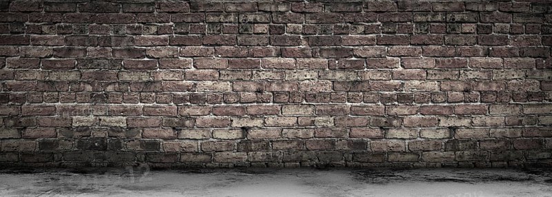 Large grungy blank old brick wall and concrete floor banner with copy space