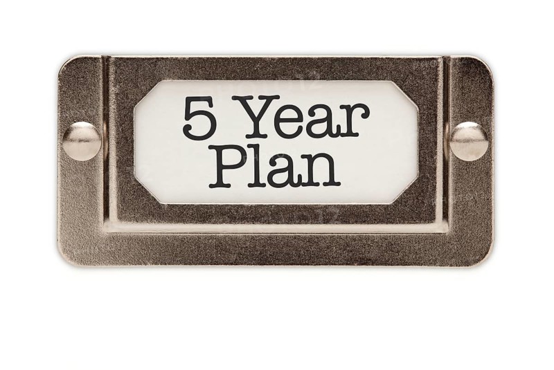 5 year plan file drawer label isolated on a white background
