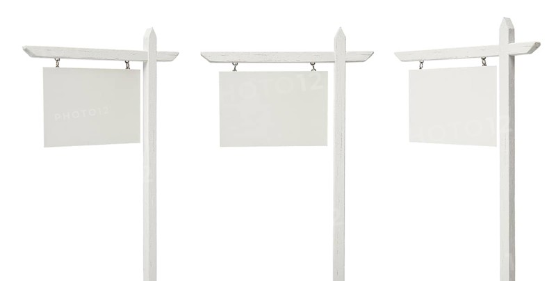 Set of 3 different angled blank real estate signs isolated on a white background