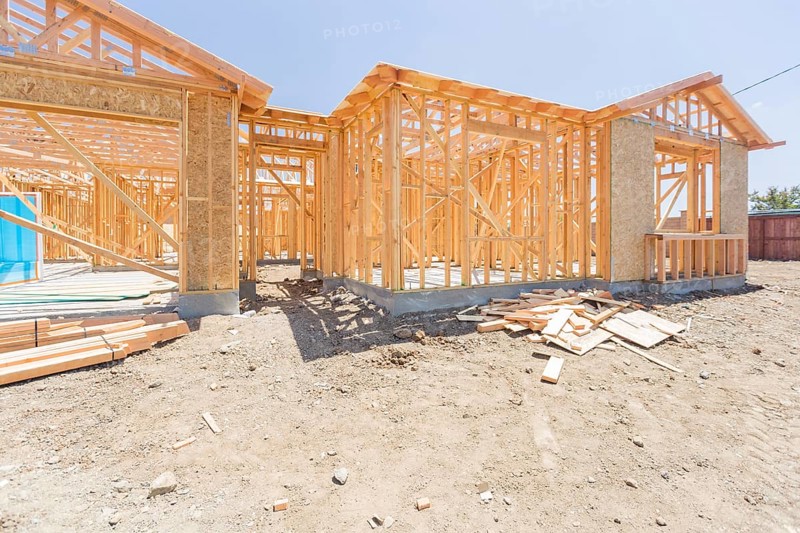 Wood home framing abstract at construction site