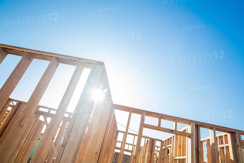 Wood home framing abstract at construction site