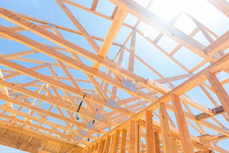 Wood home framing abstract at construction site