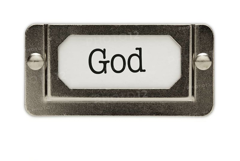 God file drawer label isolated on a white background