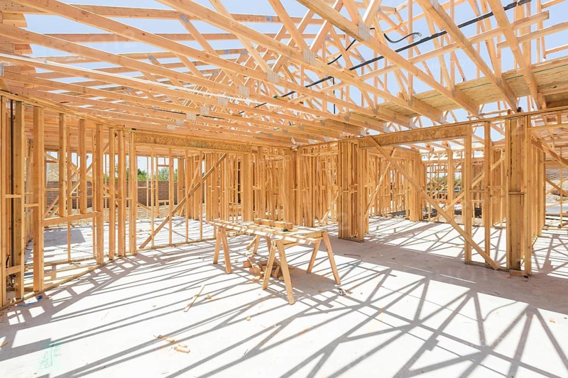 Wood home framing abstract at construction site