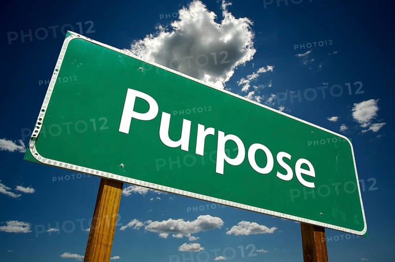 Purpose road sign with dramatic clouds and sky