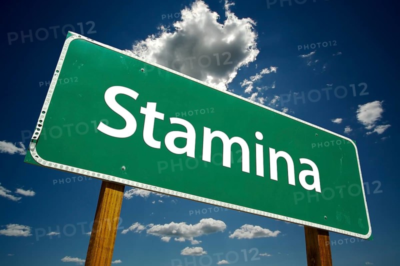 Stamina road sign with dramatic clouds and sky