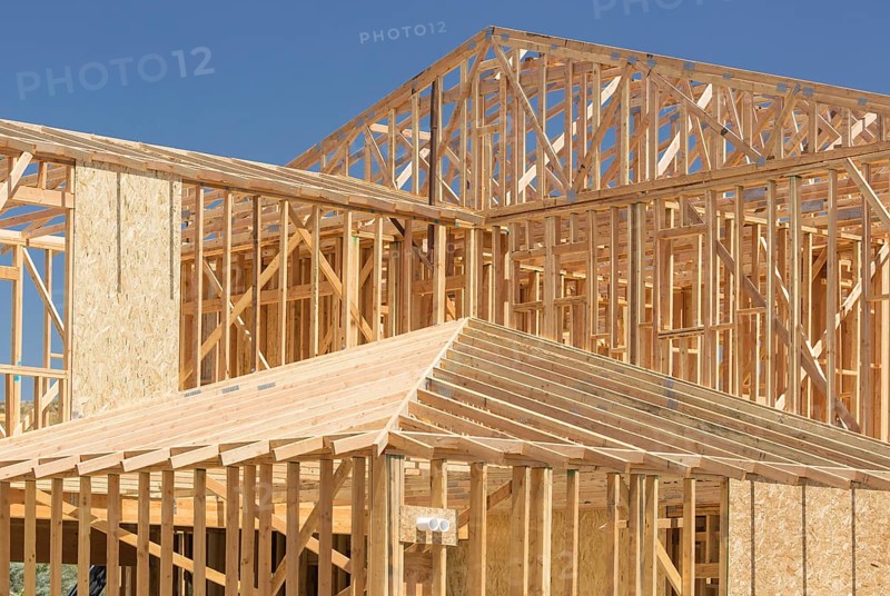 Wood home framing abstract at construction site