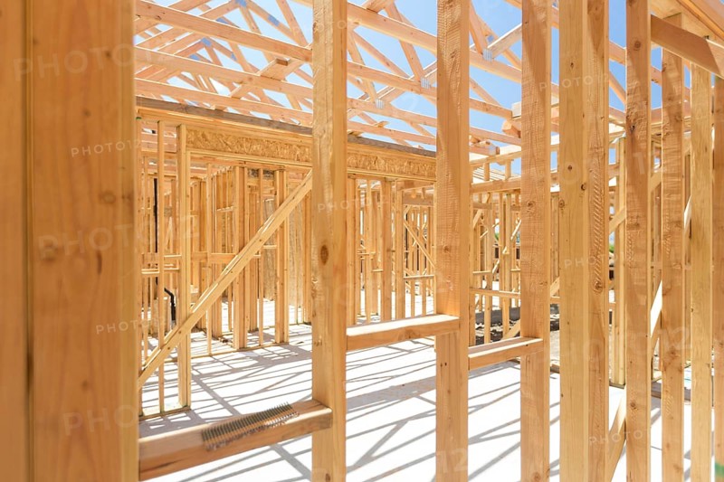 Wood home framing abstract at construction site
