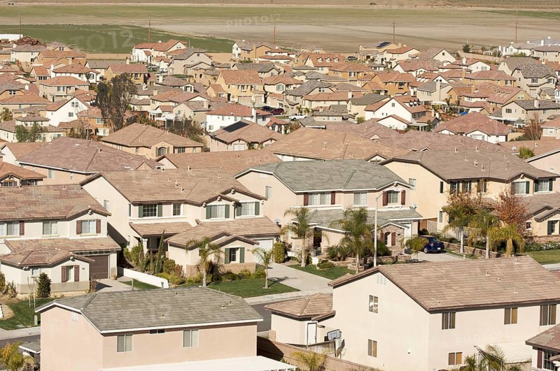 Elevated view of new contemporary suburban neighborhood