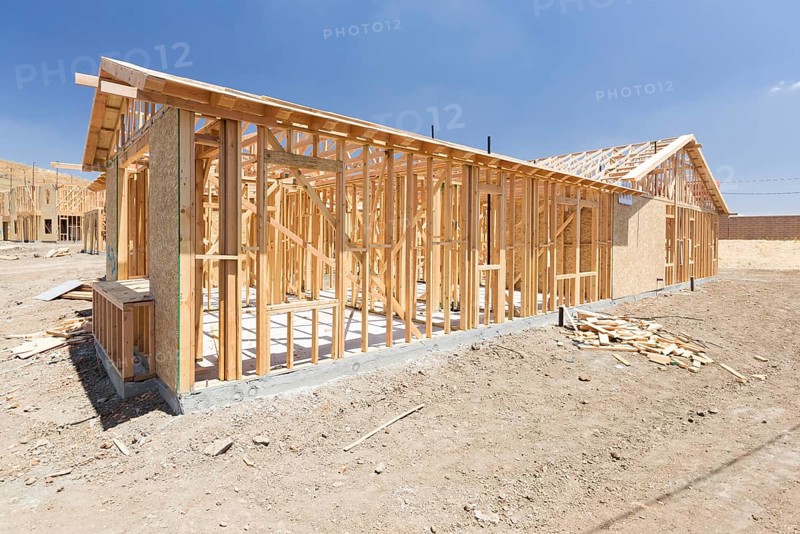 Wood home framing abstract at construction site