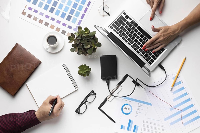 Arrangement office elements white background
