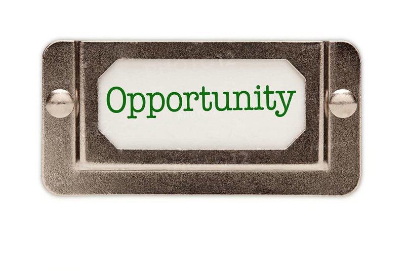 Opportunity file drawer label isolated on a white background