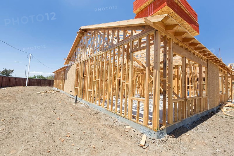 Wood home framing abstract at construction site