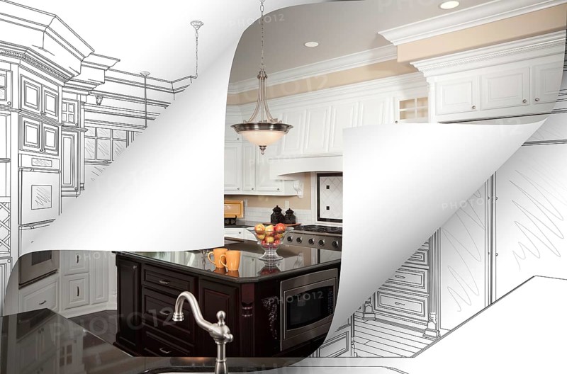 Kitchen photo page corners flipping with drawing behind