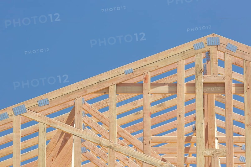 Wood home framing abstract at construction site