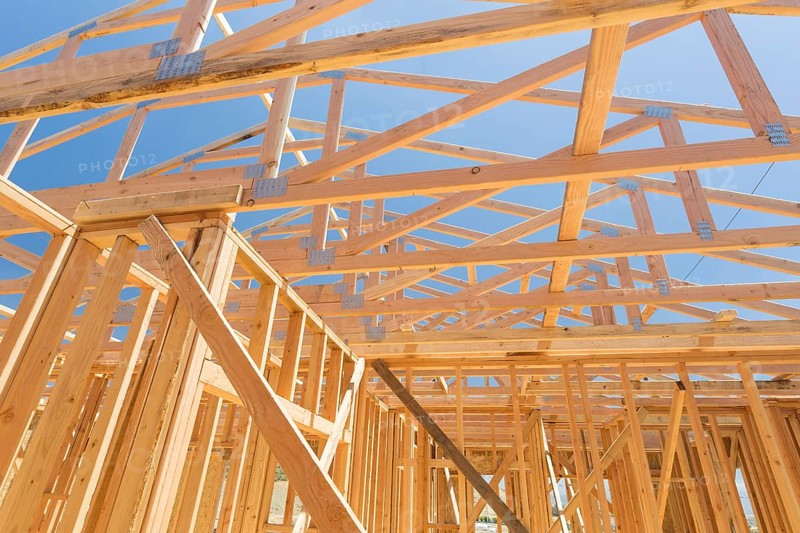 Wood home framing abstract at construction site