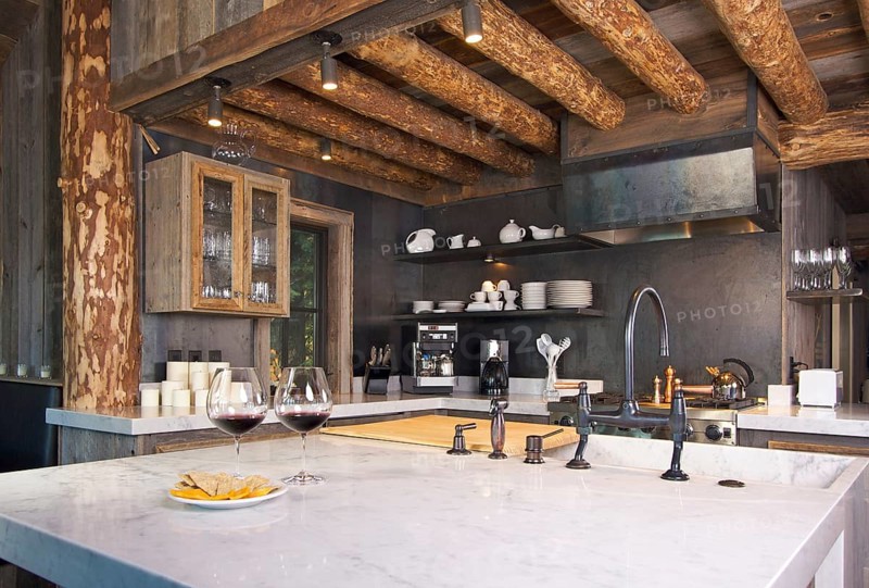 Luxurious rustic fully equipped log cabin kitchen