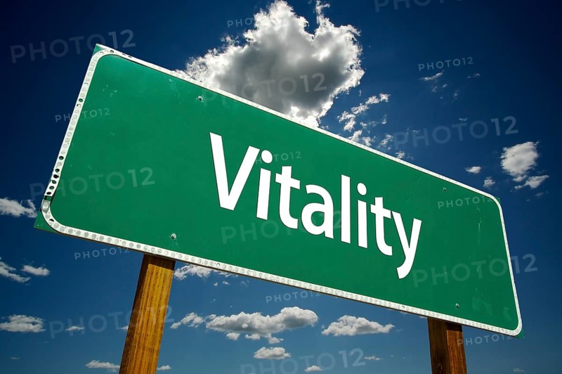 Vitality road sign with dramatic clouds and sky