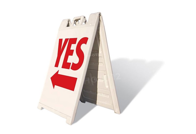Yes tent sign isolated on a white background