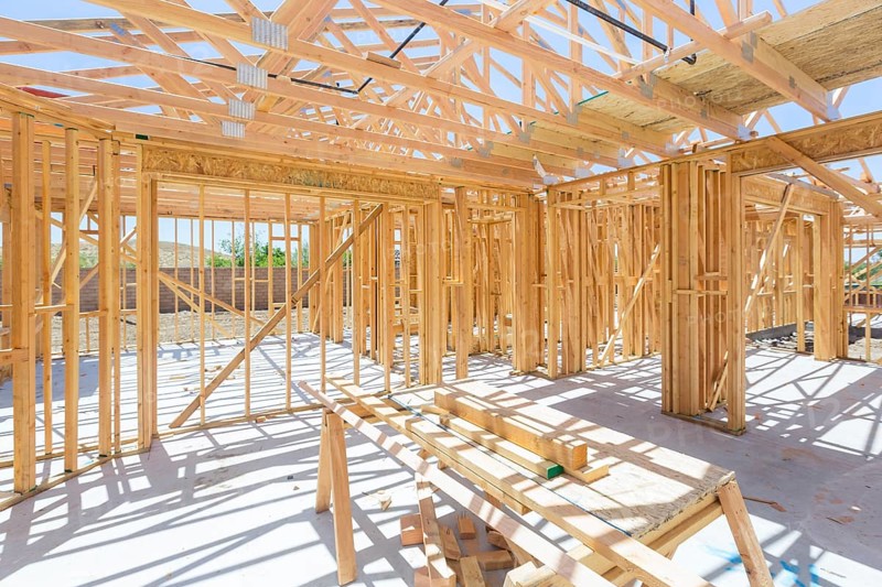 Wood home framing abstract at construction site