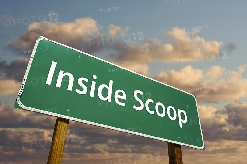 Inside scoop green road sign with dramatic clouds and sky