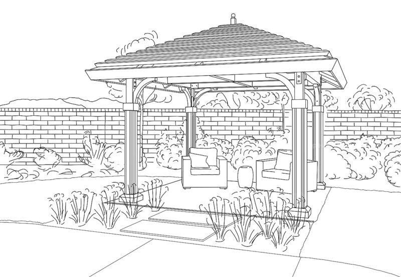 Illustration of beautiful pergola in back yard